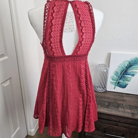 🆕️Free People Wherever You Go Crocheted Mini Dress Rose Red SZ Small - Picture 7 of 14